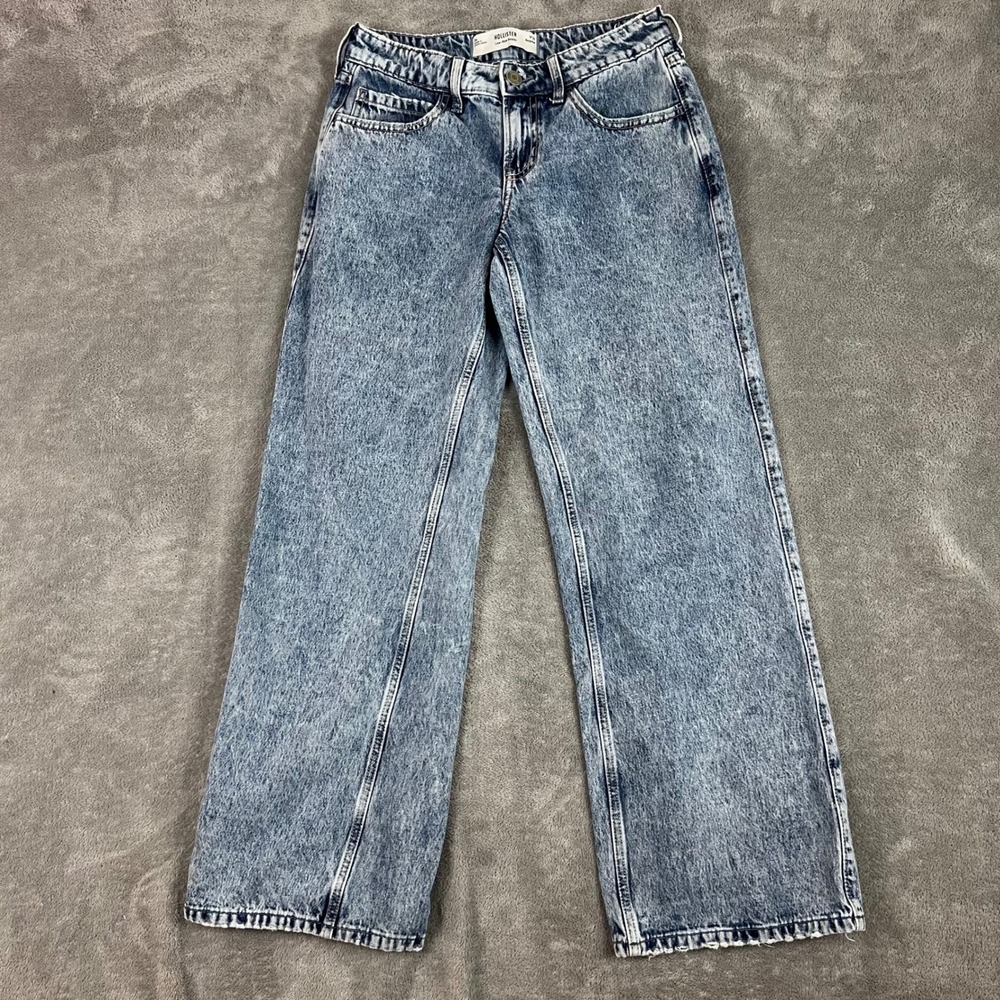 Hollister Low‎ Rise Baggy Jeans Womens 2R Faded Acid Wash Wide Leg